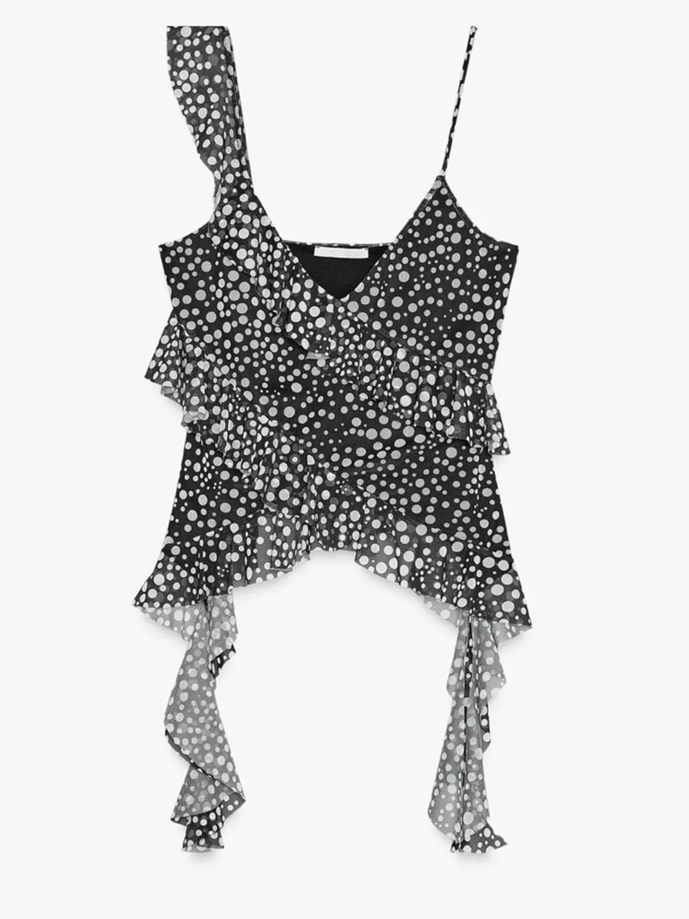 Zara Black and White Polka Dot Ruffle Cami Top